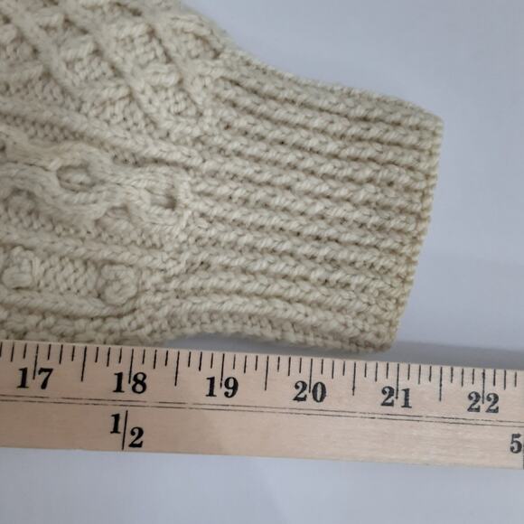 Vintage 80s Pure Irish Wool Cable Knit Bainin Sweater Handmade Aran Jumper L - Picture 7 of 8